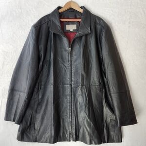 Croft & Barrow Women's Black Leather Coat Zipper Front Red Lined Jacket  Size 3X